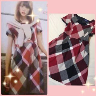 バーバリー(BURBERRY)の美品♡桐谷美玲着☆バーバリー ブルーレーベル  チェックワンピース 赤(ミニワンピース)