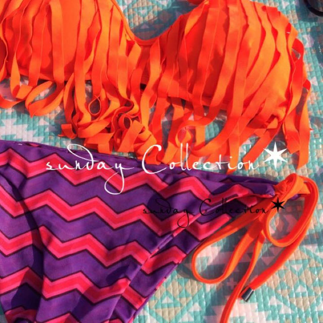 オレンジ×フリンジ◎バンドゥビキニ水着スイムウェア夏海サマービーチスタイル レディースの水着/浴衣(水着)の商品写真