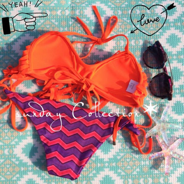 オレンジ×フリンジ◎バンドゥビキニ水着スイムウェア夏海サマービーチスタイル レディースの水着/浴衣(水着)の商品写真