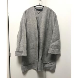 ザラ(ZARA)のZARAザラウール混オーバーコートノーカラージャケットコートグレー美品Mサイズ(ガウンコート)