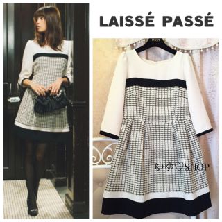 レッセパッセ(LAISSE PASSE)のバイカラーチェックツィードワンピース(ミニワンピース)