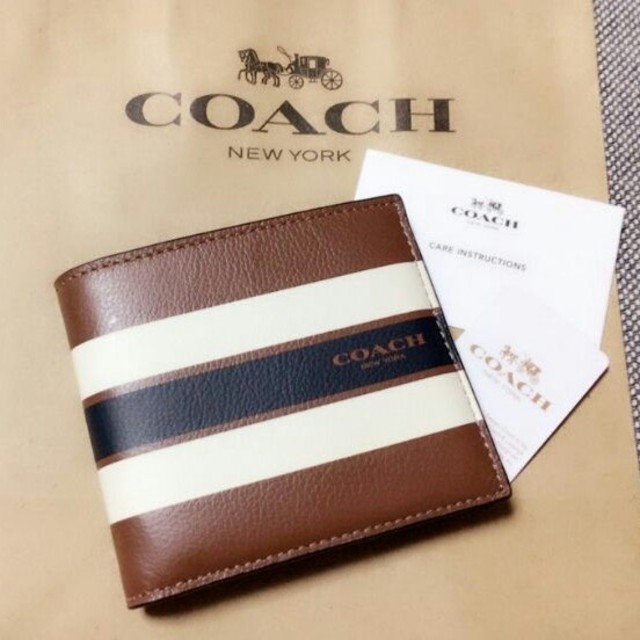 COACH(コーチ)の新品未使用　コーチ　折り財布　メンズ　ボーダー　ブラウン メンズのファッション小物(折り財布)の商品写真