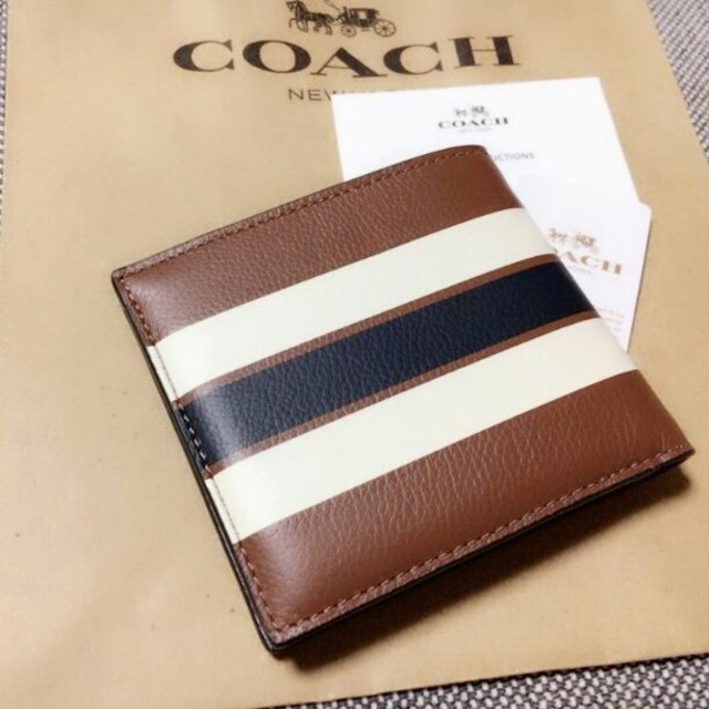 COACH(コーチ)の新品未使用　コーチ　折り財布　メンズ　ボーダー　ブラウン メンズのファッション小物(折り財布)の商品写真