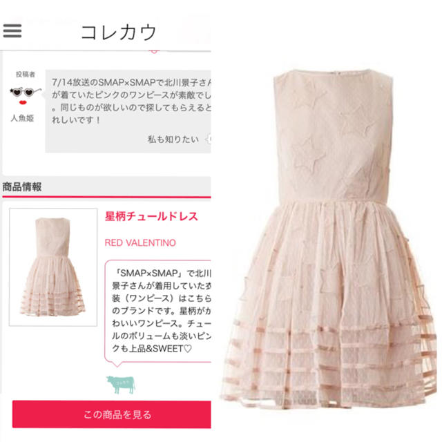 RED VALENTINO(レッドヴァレンティノ)の北川景子着用 SMAP×SMAP 星柄 チュールワンピ レディースのワンピース(ひざ丈ワンピース)の商品写真