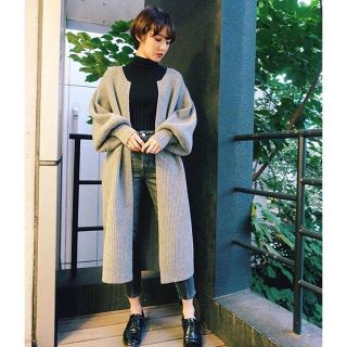 スライ(SLY)のSLY LAMSWOOL BALOON RIB LG GOWN GRY(カーディガン)