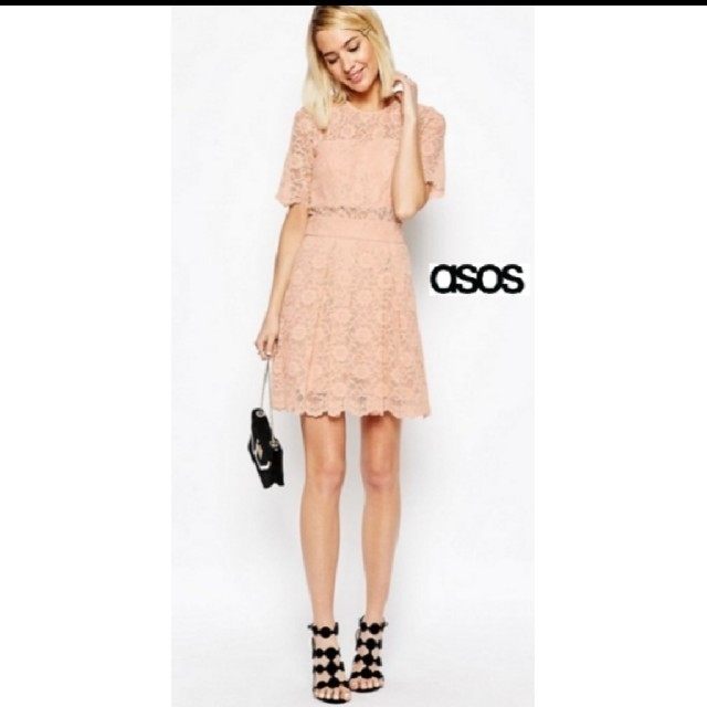 asos(エイソス)のASOS レースチュールワンピース UK8 レディースのワンピース(ひざ丈ワンピース)の商品写真