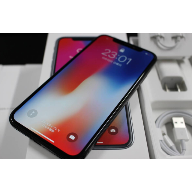 Apple(アップル)のiPhoneX 64GB スペースグレイ SIMフリー ほぼ未使用 スマホ/家電/カメラのスマートフォン/携帯電話(スマートフォン本体)の商品写真