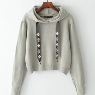 ザラ(ZARA)のビジューパーカー GRAY(パーカー)