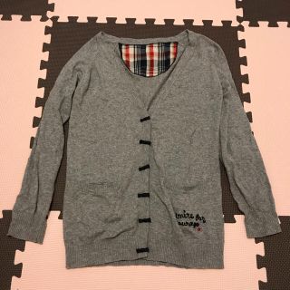 オリーブデオリーブ(OLIVEdesOLIVE)の送料無料 オリーブデオリーブ  リボンボタン ロゴ刺繍 ロングカーディガン(カーディガン)