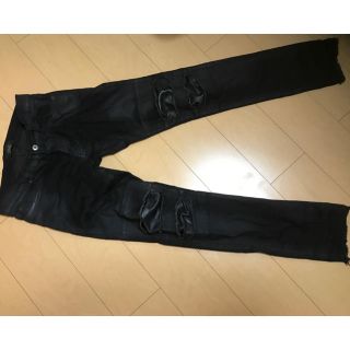 ザラ(ZARA)のZARAMAN ダメージレザーブラックジーンズ(デニム/ジーンズ)