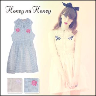 ハニーミーハニー(Honey mi Honey)のハニーミーハニー ギンガムシフォンローズワンピース 美品(ミニワンピース)