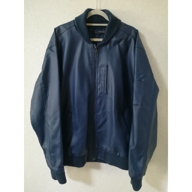 激安最終価格 MA-1レザー調ネイビーXL美品 メンズのジャケット/アウター(フライトジャケット)の商品写真
