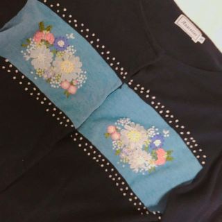 アナトリエ リボン刺繍カーディガン  ネイビー  紺