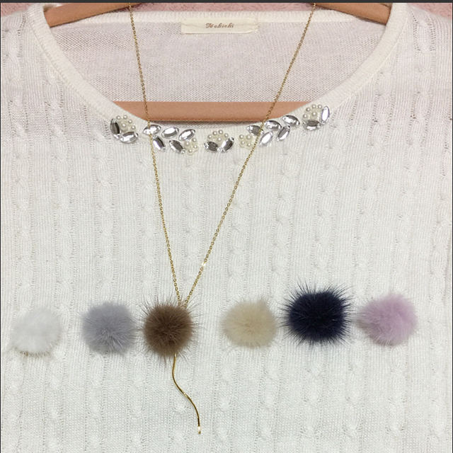 ふっわふわ♡クリーム色のミンクファーネックレス ハンドメイドのアクセサリー(ネックレス)の商品写真