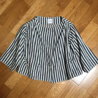 ネストローブ(nest Robe)のtoujours トゥジュー ストライプノーカラーリネンボレロジャケット(ノーカラージャケット)