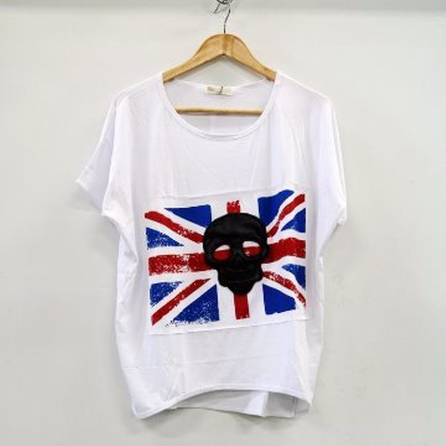 728-323739大きいサイズ☆スカルドルマンTシャツ☆3L/ホワイト レディースのトップス(Tシャツ(半袖/袖なし))の商品写真