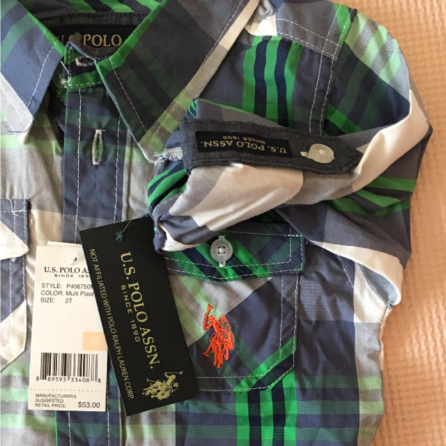 Ralph Lauren(ラルフローレン)の値下げ！新品未使用USPAポロチェック柄シャツ＆デニムセット キッズ/ベビー/マタニティのキッズ服男の子用(90cm~)(Tシャツ/カットソー)の商品写真