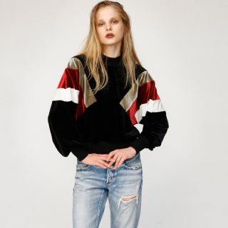 マウジー(moussy)の未使用★ MOUSSY  ベロアブロッキングトップス ★フリーサイズ★クロ(カットソー(長袖/七分))