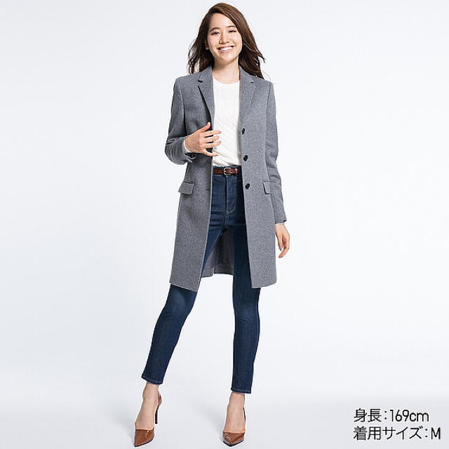 UNIQLO ユニクロ ウールカシミヤチェスターコート グレー レディース L