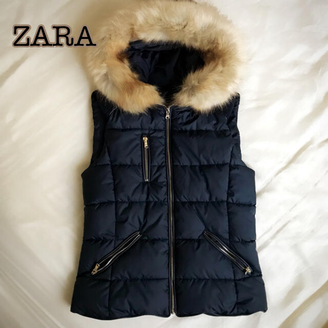 ZARA ザラ ボリュームファー ダウンベスト ネイビー