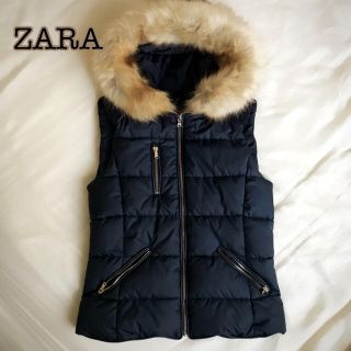 ザラ(ZARA)のZARA ザラ ボリュームファー ダウンベスト ネイビー(ダウンベスト)