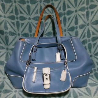 コーチ(COACH)のCOACH☆ブルー レザー☆バッグセット☆コーチ(ハンドバッグ)