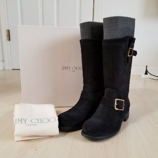 ジミーチュウ(JIMMY CHOO)のヒマ❤ママ様★JIMMY CHOOバイカー黒スエード381/2、24.5cm(ブーツ)