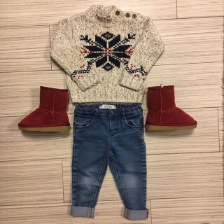 ポロラルフローレン(POLO RALPH LAUREN)のコーディネート済み♡ラルフスノーニットZARAデニムムートンブーツ1歳80〜90(ニット/セーター)