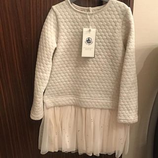 プチバトー(PETIT BATEAU)のプチバトー 17AW チュビックキルティングチュール切替ワンピース 4A 新品(ワンピース)