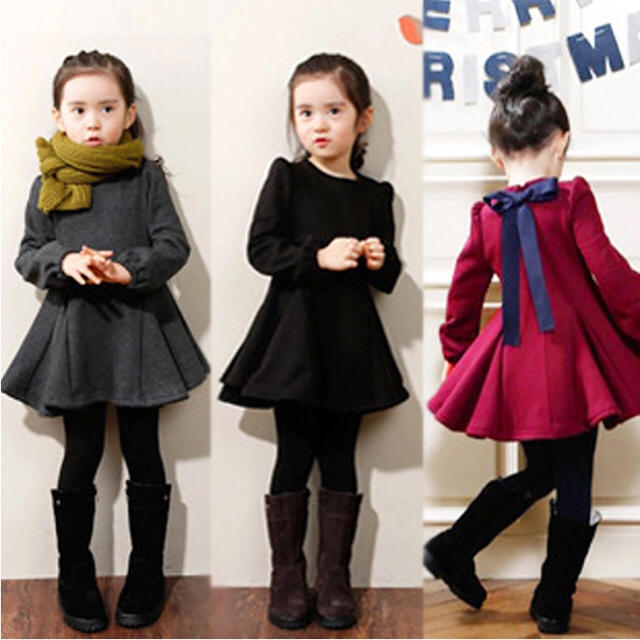 【新品】3T♡ブラックワンピース♡秋冬 キッズ/ベビー/マタニティのキッズ服女の子用(90cm~)(ワンピース)の商品写真