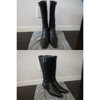 プラダ(PRADA)の●9.5万プラダ高級ライン総ナッパ山羊革レザージップミドルブーツ黒バックル●美品(ブーツ)