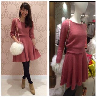 プロポーションボディドレッシング(PROPORTION BODY DRESSING)のプロポーションボディドレッシング♡ニットワンピース♡パールビジュー♡3ピンク(ひざ丈ワンピース)