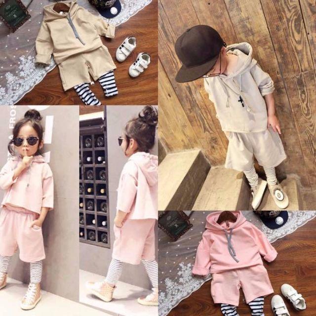 【韓国子供服】セットアップ 　ベージュ＆ピンク キッズ/ベビー/マタニティのキッズ服女の子用(90cm~)(その他)の商品写真