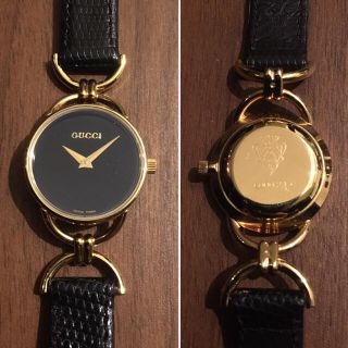 グッチ(GUCCI)の【美品】グッチ GUCCI レディース 腕時計 クォーツ 電池 ブラック 金(腕時計)