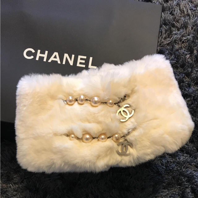 和風 本物美品CHANELラパンネックウォーマーマフラーファーパール