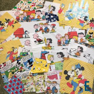 スヌーピー(SNOOPY)のヴィンテージシーツ 生地 ハギレ セット スヌーピー ミッキー ハンドメイド (生地/糸)