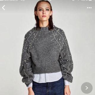 ザラ(ZARA)のZARA正規品 新品未使用 完売 人気 フェイクパール バルーンスリーブ ニット(ニット/セーター)