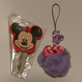 ディズニー(Disney)のディズニー　ミニーストラップ　おまけミッキー、キーカバー(キャラクターグッズ)