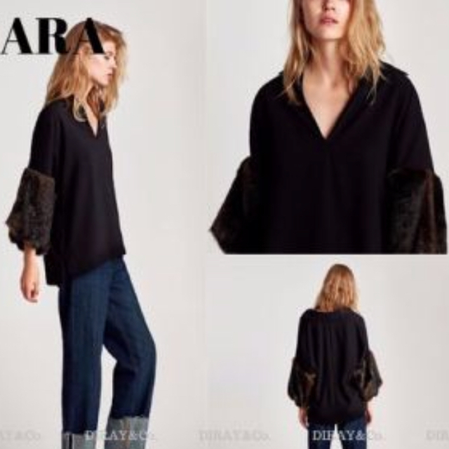 ZARA(ザラ)のブラウス ザラ 袖 ファー  M レディースのトップス(シャツ/ブラウス(長袖/七分))の商品写真