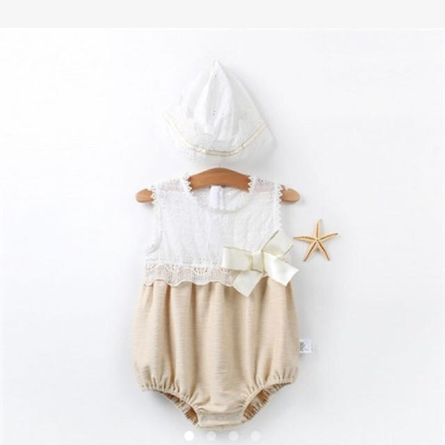 【90cm】帽子付き夏用ロンパース キッズ/ベビー/マタニティのキッズ服女の子用(90cm~)(ワンピース)の商品写真