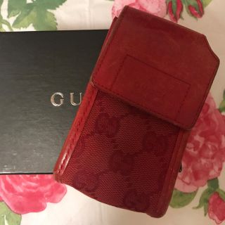 グッチ(Gucci)のGUCCI タバコケース / グッチ シガレット ケース 赤 キャンバス 革 (タバコグッズ)