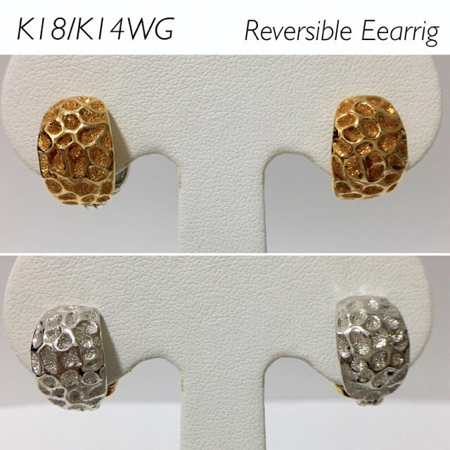 【美品】K18/K14WG リバーシブル フープイヤリング レディースのアクセサリー(イヤリング)の商品写真