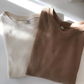 ユニクロ(UNIQLO)のユニクロ ワッフルクルーネックT トップス(カットソー(長袖/七分))