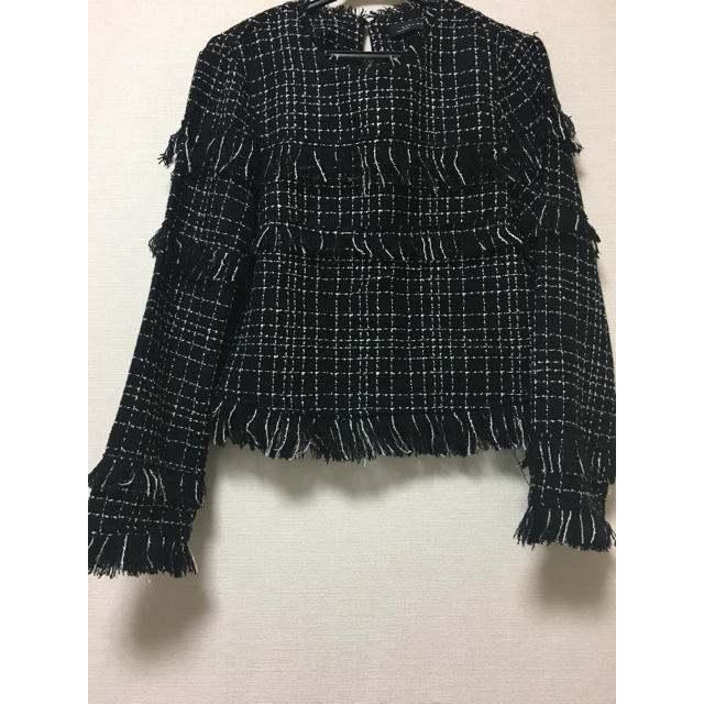 ZARA(ザラ)の24日までお値下げ ZARA ザラ ツイード トップス フリンジ レディースのトップス(カットソー(長袖/七分))の商品写真