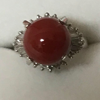 赤血珊瑚天然ダイヤモンドpt900リング(リング(指輪))