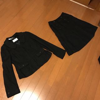 クレージュ(Courreges)の超美品クレージュ のツイードスーツ 黒 ノーカラージャケットにも サイズ38(スーツ)