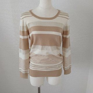 ミッシュマッシュ(MISCH MASCH)のPK10ミッシュマッシュラメ入りボーダー柄ニットベージュ(ニット/セーター)