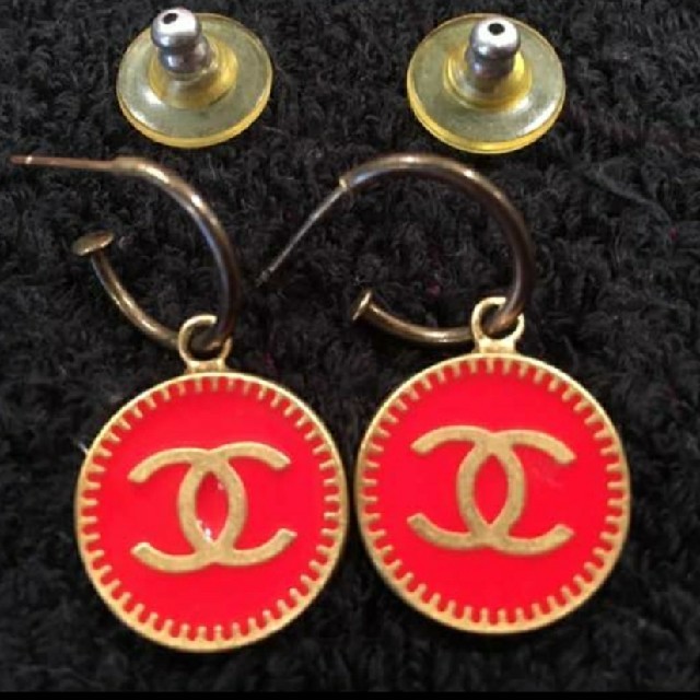 CHANEL/ココマークフープピアス/レッド - recantolarfeliz.com.br