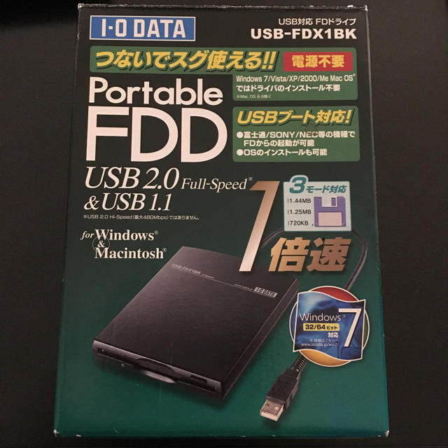IODATA(アイオーデータ)のI-O DATA USB-FDX1BK USB 2.0 1倍速 FDドライブ スマホ/家電/カメラのPC/タブレット(PC周辺機器)の商品写真