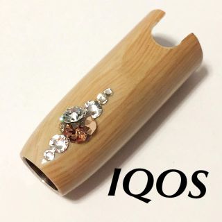 デコ アイコスキャップ  大粒スワロ ジュエル 木目 ウッド IQOS カスタム(タバコグッズ)